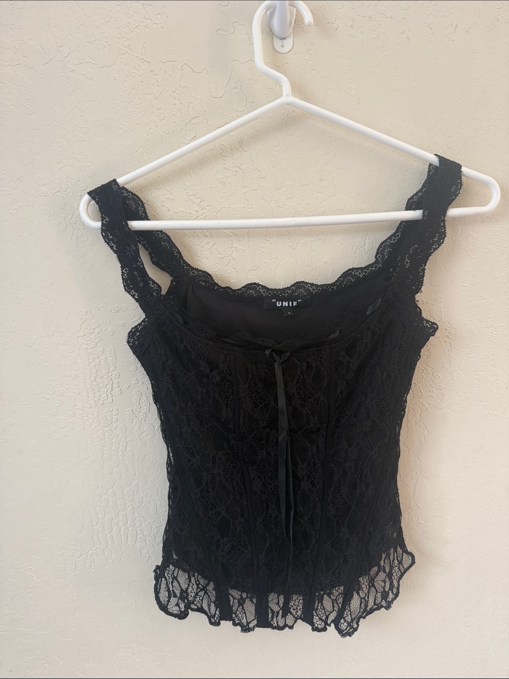 UNIF Black Lace Camisole with Ribbon Tie